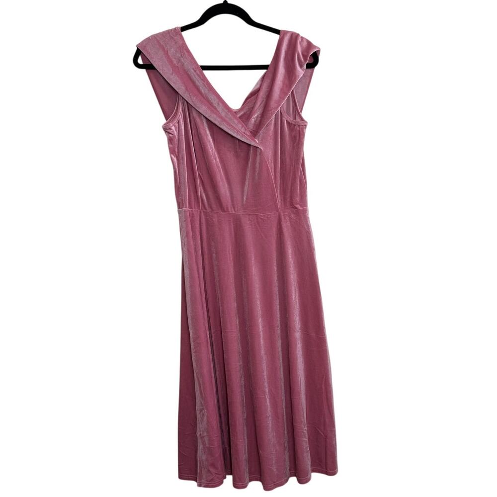 NWOT Women's Sexy Off Shoulder Crushed Velvet Pink Evening Midi Dress Disney L